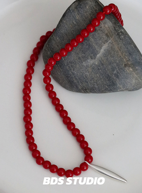 BDS STUDIOM张绮贤同款红色串珠吊坠项链女个性高级感毛衣卫衣链