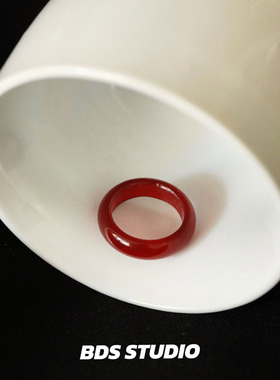 BDS STUDIO天然红玛瑙石戒指女复古安哥拉红色百搭气质指戒ins风