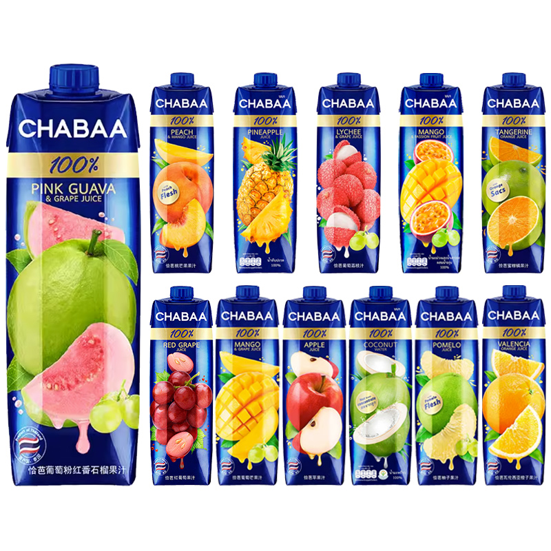 CHABAA恰芭泰国进口100%果汁饮料橙子汁芭乐汁芒桃椰汁水1L-图1