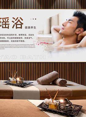 瑶浴宣传挂画养生馆背景墙装饰画中医美容院药浴spa按摩店广告画