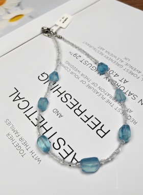 原创 天然海蓝宝随形锁骨链