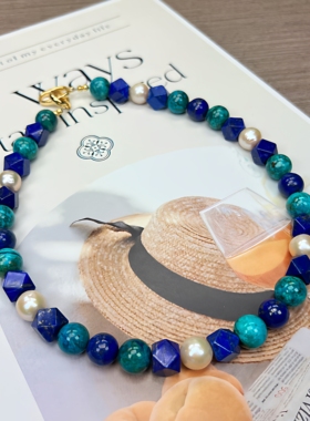 原创《蓝宝》天然凤凰松项链华丽感宫廷风轻奢饰品