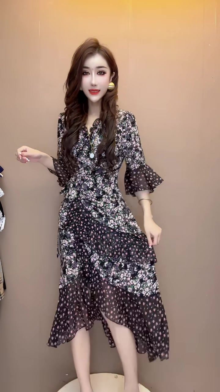 网红爆款时尚复古碎花连衣裙女夏季新款收腰显瘦小众别致雪纺裙潮,淘宝优惠券,粉丝福利购,淘宝优惠卷