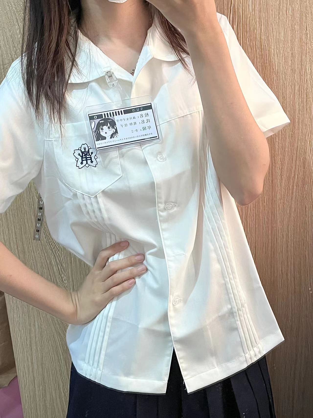 小岚中jk衬衫女短袖夏季原创日系学院风白色宽松风琴褶衬衣制服