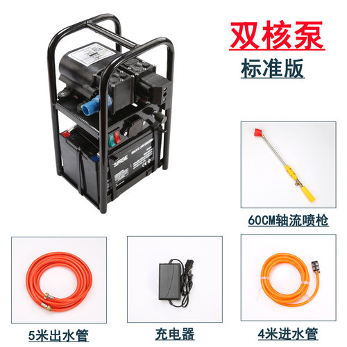 手提式双核泵12V大电瓶园艺雾化高压管三缸隔膜泵小型电动喷雾器 - 图2
