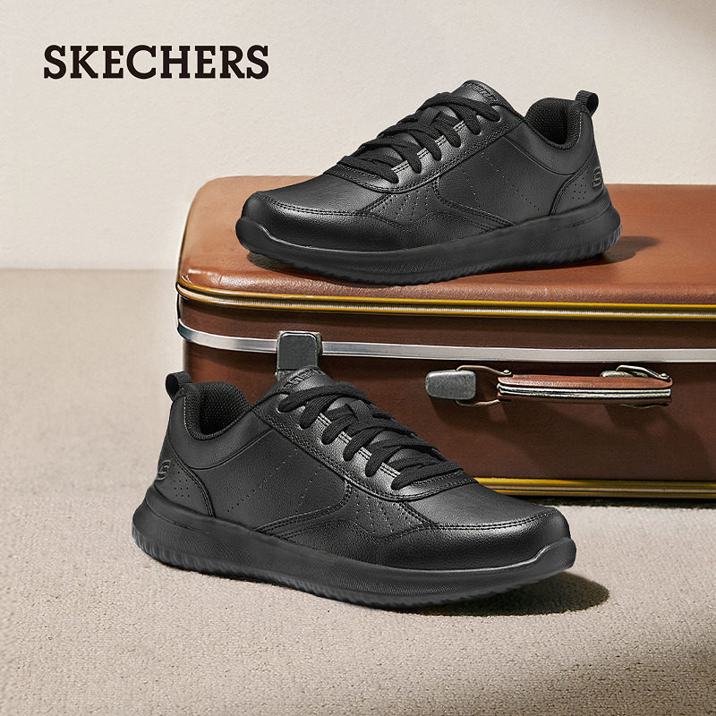 斯凯奇秋冬新款男子舒适休闲皮鞋商务鞋通勤鞋德比鞋软底上班板鞋