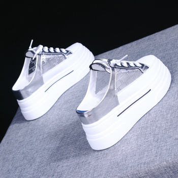 Baotou half slippers women's summer outer wear 2024 new thick-soled white shoes fashionable lazy shoes inner height increases women's shoes 8cm