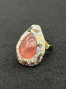 vintage跨境巴洛克珍珠闪光石戒指法式复古高级感中古开口戒