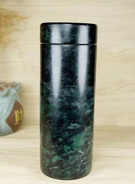 天然药王石水杯 墨绿玉磁性蛇纹石玉玉石茶杯礼盒装支持代发