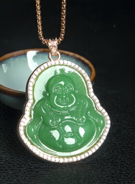 绿玉观音佛项链中式白玉观音佛自生链十元地摊景区货源
