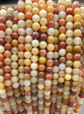 晶德珠宝 天然新疆金丝玉散珠diy手链饰品配件黄玉圆珠子现货