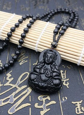 黑曜石十二生肖吊坠 男士黑曜石八大守护神项链 本命佛吊坠男女饰