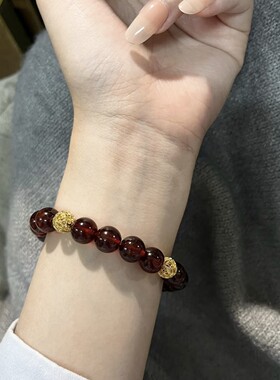 天然酒红石榴石手链女人石女款莫桑比克石榴石手链大珠子单圈手链