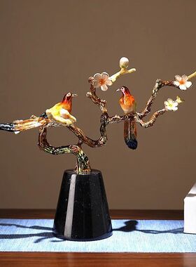 喜上眉梢金属珐琅彩高档轻奢装饰品乔迁礼物电视柜工艺品客厅摆件