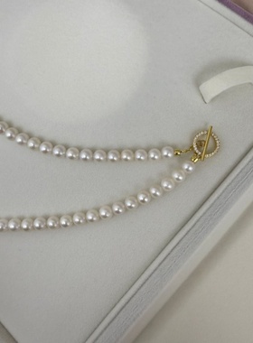 养殖珍珠5-6mm淡水珍珠圆形极细微瑕极光成品S925银OT扣项链