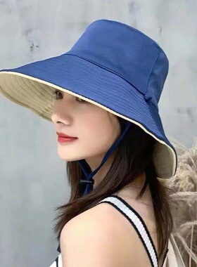 休闲百搭双面纯色渔夫帽子女款时装帽春夏日系大檐防晒遮阳通勤帽
