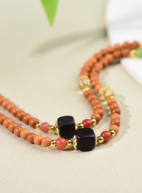 国风橄榄核手绘唐卡项链绳