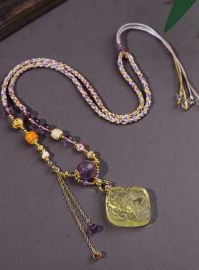 天然紫水晶黄水晶转运珠项链绳