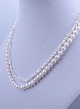 新品3-6mm近圆淡水珍珠双排链珍珠项链叠戴优雅小众百搭锁骨链女