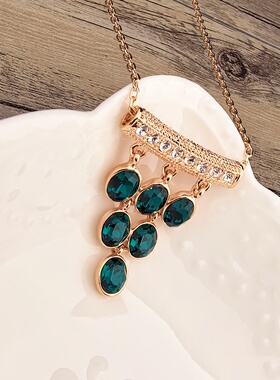 轻奢小众葡萄绿水晶长款项链女