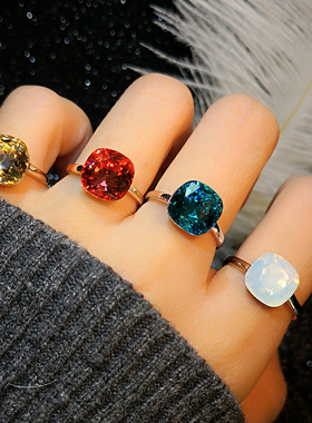 日韩简约蓝宝石个性夸张百搭戒指