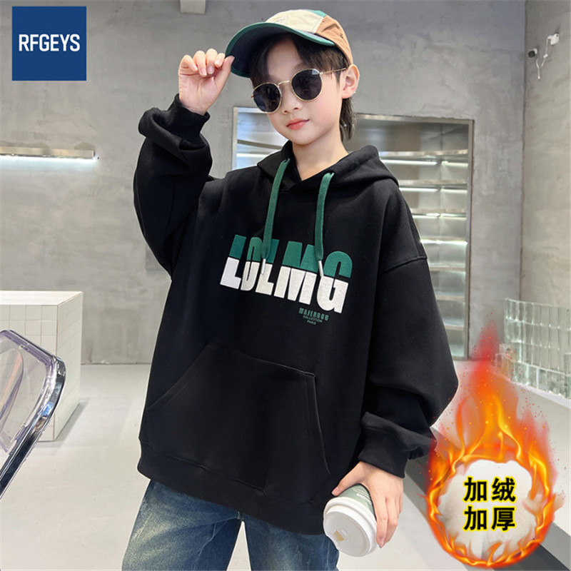 Korean version of American children's clothing 2025 autumn new children's simple letter sweatshirt medium and large children's casual hooded pullover