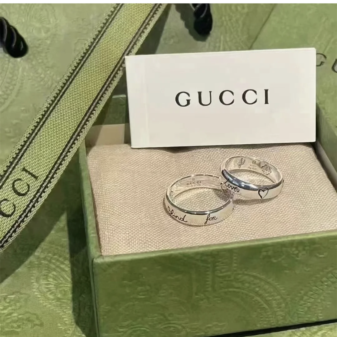 24新款代购Gucci古驰戒指女古奇情侣花鸟对戒纯银Blind for love