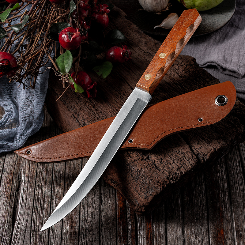 木柄水果刀削皮刀家用弯嘴头削土豆切西瓜果蔬长款不锈钢厨房刀具 - 图0