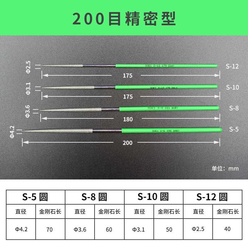 日本吴英GOEI原装进口金刚石超细小尖头圆1mm2mm扩孔模具精密锉刀