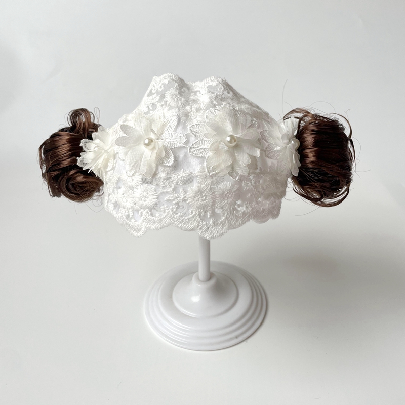 新款宝宝新生儿婴儿周岁假发发带发饰棉线蕾丝头花护囟门韩国头饰 - 图0