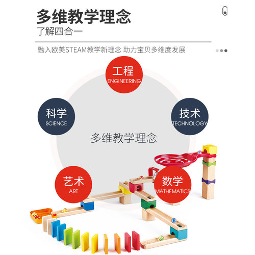 Hape滚珠轨道积木玩具夸得瑞拉弹珠大颗粒滑道儿童多米诺骨牌木质 - 图1