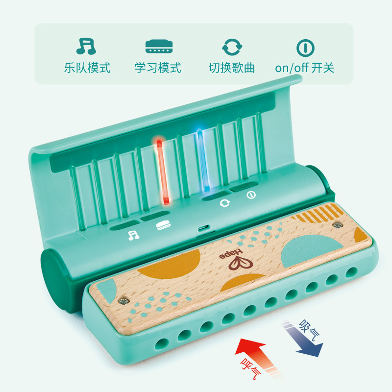 hape口琴玩具布鲁斯灯光教学口风琴 hape大番茄吹奏玩具/乐器