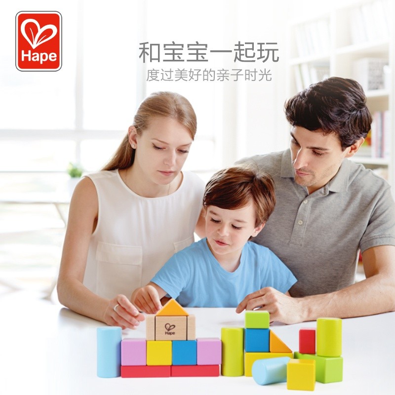 Hape 20粒益智拼搭积木大颗粒拼装儿童宝宝木质环保榉木无毒玩具-图3