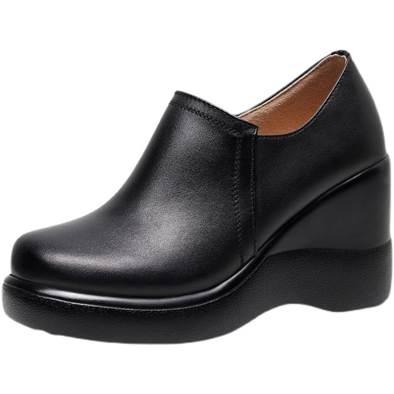 2024年真皮坡跟厚底黑色女鞋高跟头层牛皮单鞋秋冬新款深口皮鞋女,淘宝优惠券,粉丝福利购,淘宝优惠卷