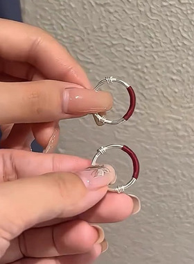 S999足银推拉红绳情侣戒指轻奢简约百搭食指戒时尚光面推拉指环女