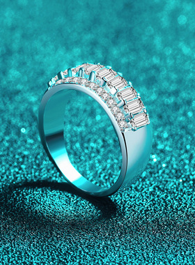 S925纯银全莫桑戒指方糖排戒ins轻奢精致指环时尚百搭