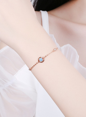 S925纯银四叶草锆石水晶手链女 情侣生日送女友礼物饰品批发代发