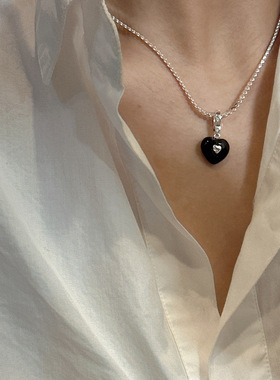 S925纯银韩版小众设计感爱心滴油吊坠韩版时尚简约个性锁骨链