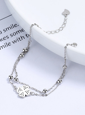 s925纯银四叶草双层手链女韩版ins高级感小众设计闺蜜气质手饰品