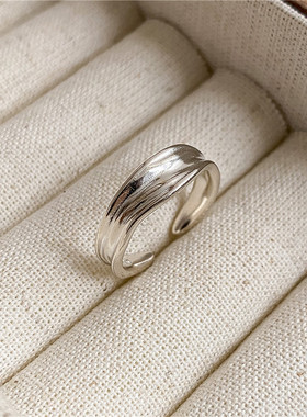 S925纯银小众设计感不规则金属戒指韩国简约个性肌理感指环