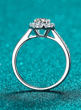 S925纯银戒指女莫桑石戒指四爪圆包戒指小红书同款