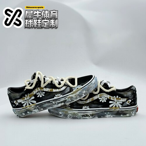 【定制球鞋】Vans Old Skool 复古雏菊 手绘 黑白色 VN000D3HY28 - 图2