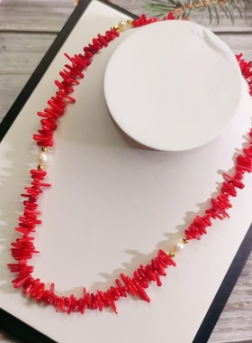 欧美风小众收藏品 少量孤品设计款 淡水珍珠山瑚拼接串珠项链