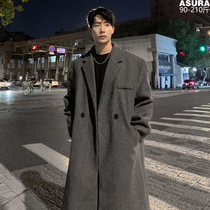 Middle-and-long-style suit wool top coat male gats up and down knee jacket winter dress with thick trend Fat sub Korean version