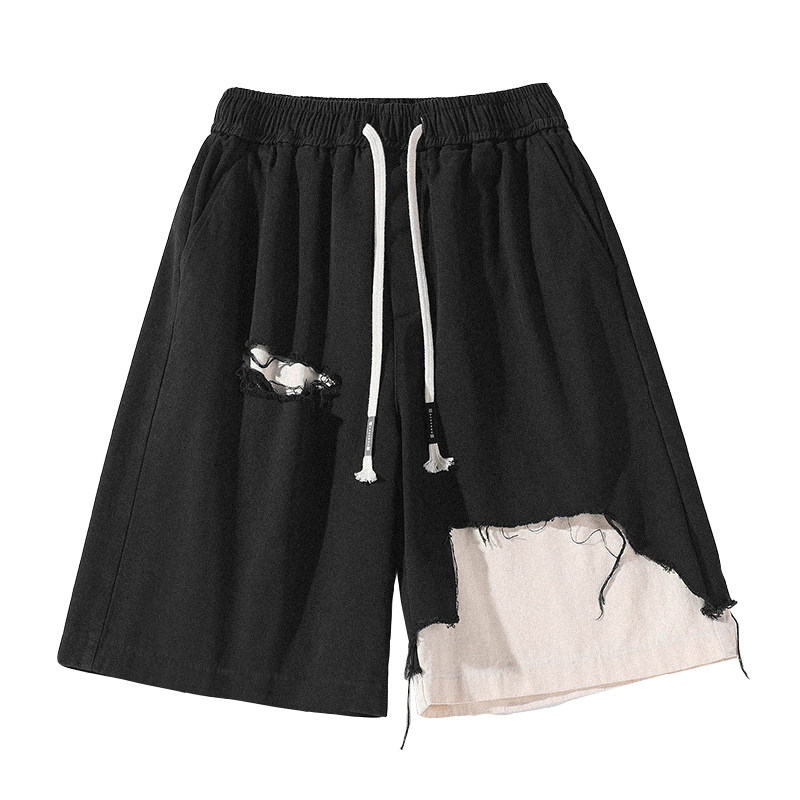 破洞毛边拼接五分短裤男加肥加大码潮牌胖子宽松直筒裤夏季装街头,淘宝优惠券,粉丝福利购,淘宝优惠卷