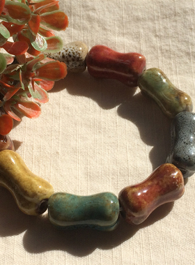 雨花石陶瓷复古民族风弹力手串