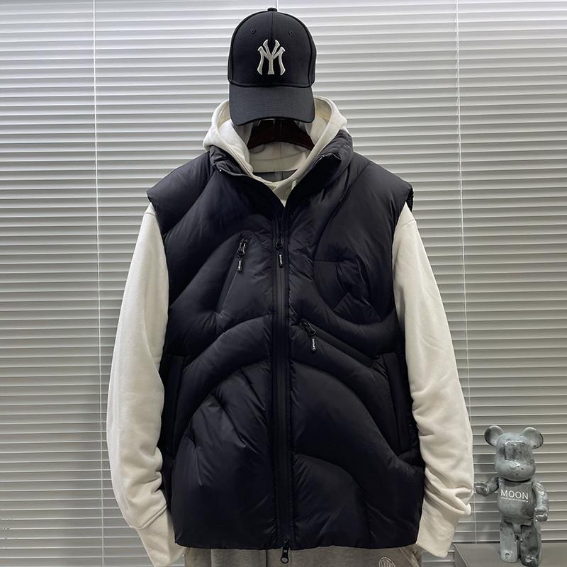 冬季新款立领白鸭绒羽绒马甲男款休闲宽松设计感潮牌百搭无袖坎肩 - 图0