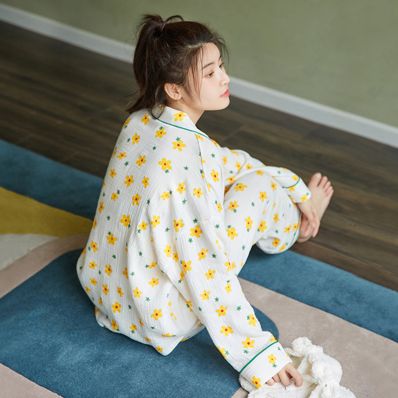 碎花春秋季长袖纯棉纱布空调服 格格咪睡衣/家居服套装