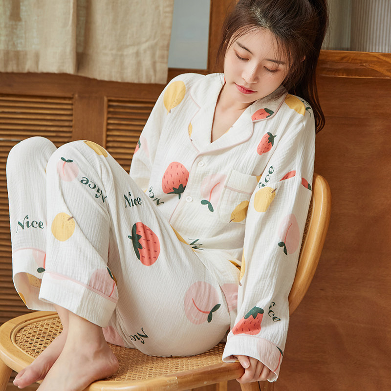 碎花春秋季长袖纯棉纱布空调服 格格咪睡衣/家居服套装