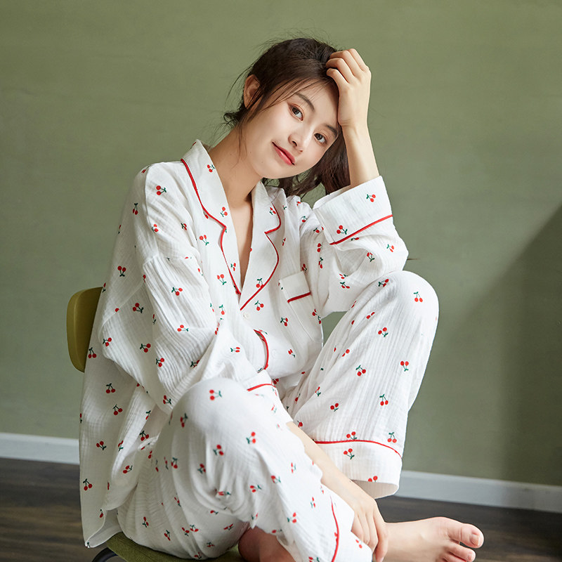 碎花春秋季长袖纯棉纱布空调服 格格咪睡衣/家居服套装